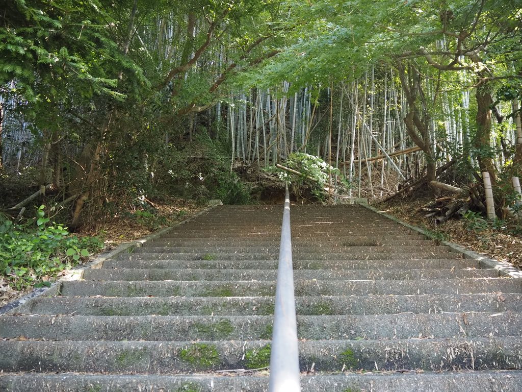 竹に囲まれた下松護國神社の石段